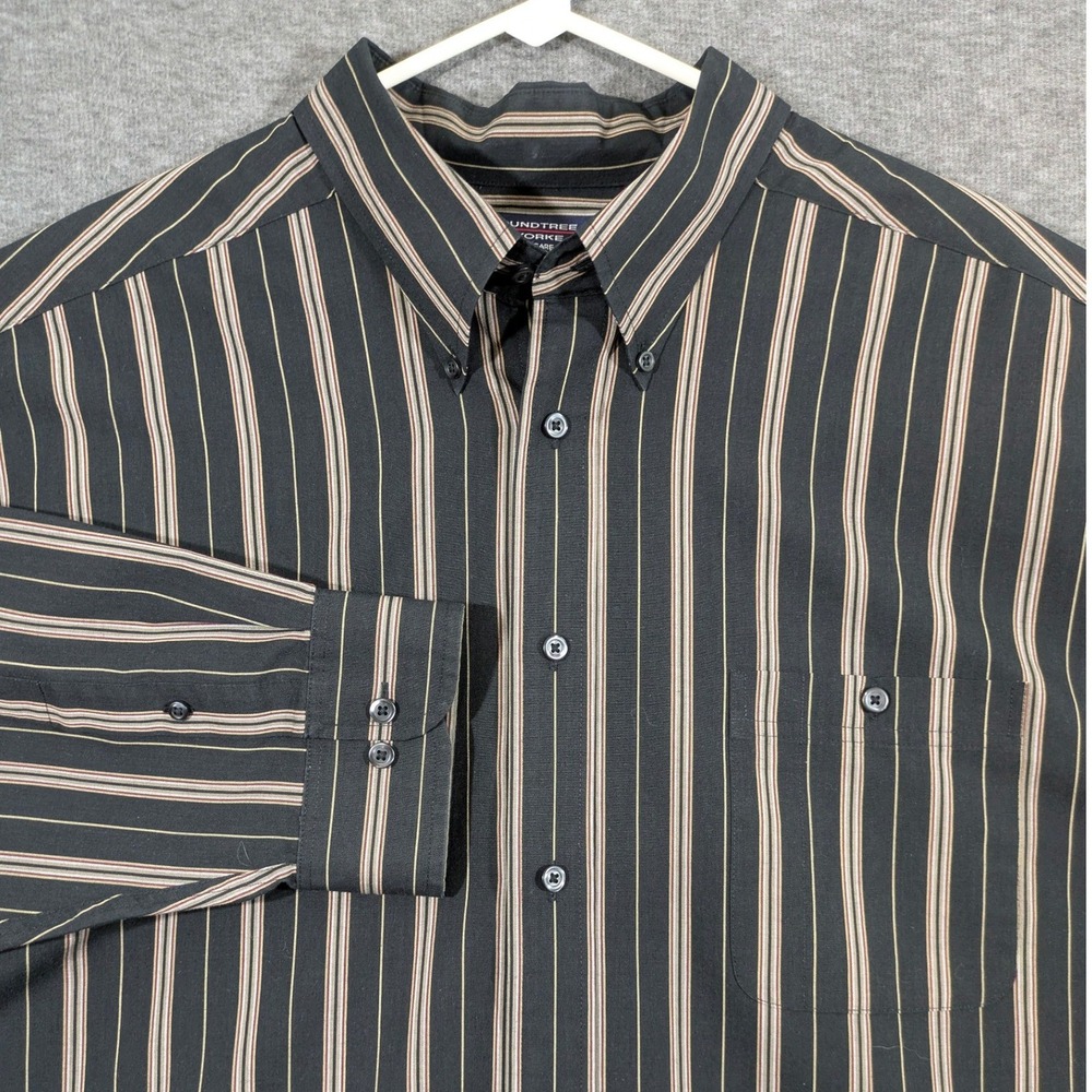 Roundtree & Yorke Easy‎ Care Black Tan Striped Button Down Long Sleeve Size 3X